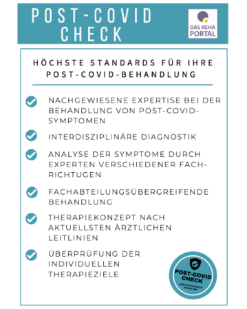 Post-COVID-Check mit höchsten Standards für die Behandlung von Post-COVID-Symptomen, einschließlich interdisziplinärer Diagnostik und individueller Therapieziele.